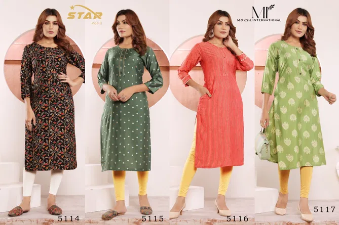 Star Vol 2 By Moksh Viscose Maslin Printed With Pocket Kurti Orders In India